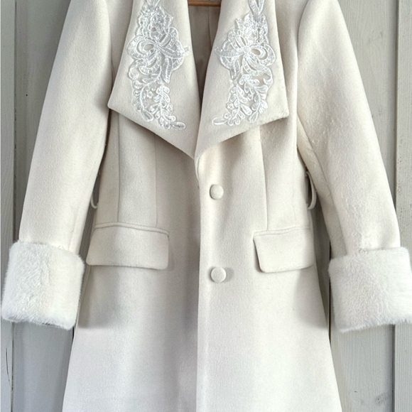 MOTF Jackets & Blazers - MOTF Cream Aplique lapel elegant  Wool-Blend Pea Coat with Faux Fur Cuffs